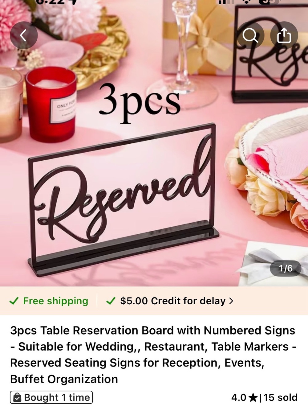 NWT Reserved Table Sign - Black Acrylic Script (3pcs)
